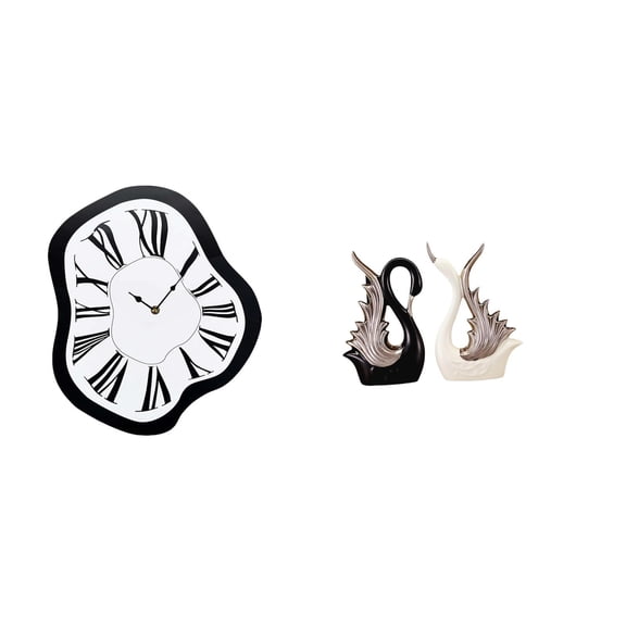 3 Pack Wall Clock Swan Statue Table Ornament Distorted Shape Acrylic Ceramic Material Wedding Party Display