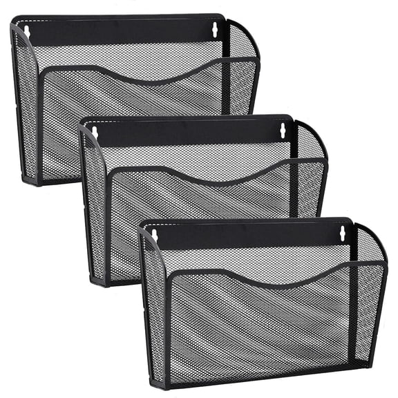 3 Pack Wall File Org, Mesh Wall File Pocket Mail Org Hanging Metal Vertical Wall Mounted File Holder for Office/Home
