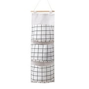 JIOAKFA 3 Pack Wall Hanging Storage Bag, Over the Door Closet Hanging Organizer with 3 Pockets, Waterproof Linen Fabric Hanging Pocket for Dorm Living Room Home Decor White