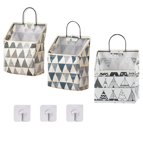 3 Pack Wall Hanging Storage Bags Closet Hanging Storage for Pocket Fabric Organizer Bags Hanging Baskets for Bedroom Bathroom Kitchen(Triangular Element)
