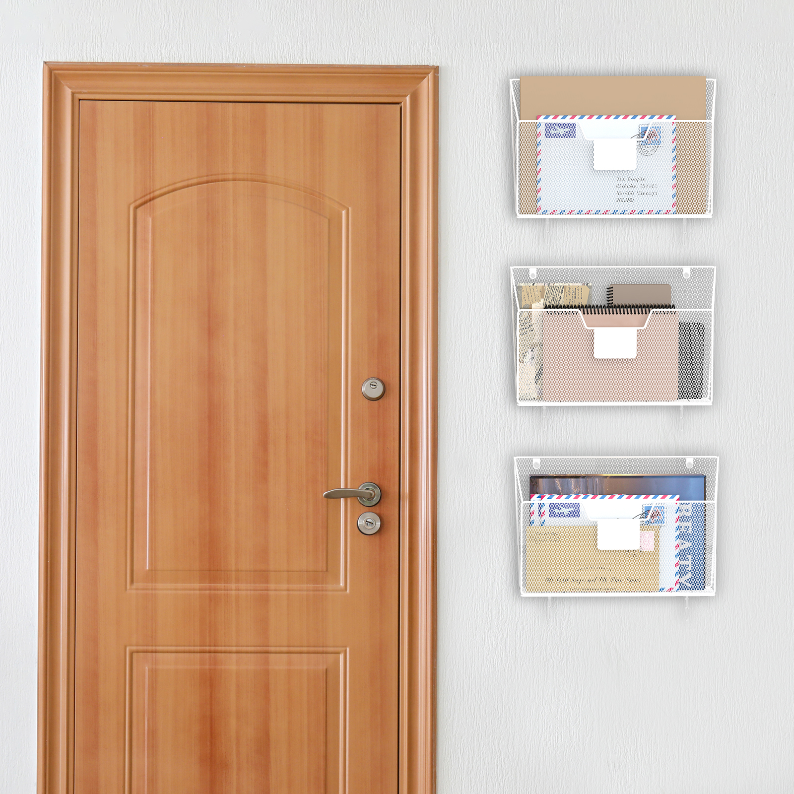 3-Pack Wall Mounted Mesh File Holder, Hanging Document Organizer with Label Slots for Home, Office