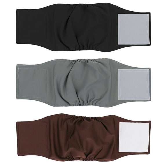 3 Pack Washable Dog Diapers Male , Reusable Male Dog Wraps,  Highly Absorbent Belly Bands Pee Wrap for Boy Doggie- Coffee + Black + grey
