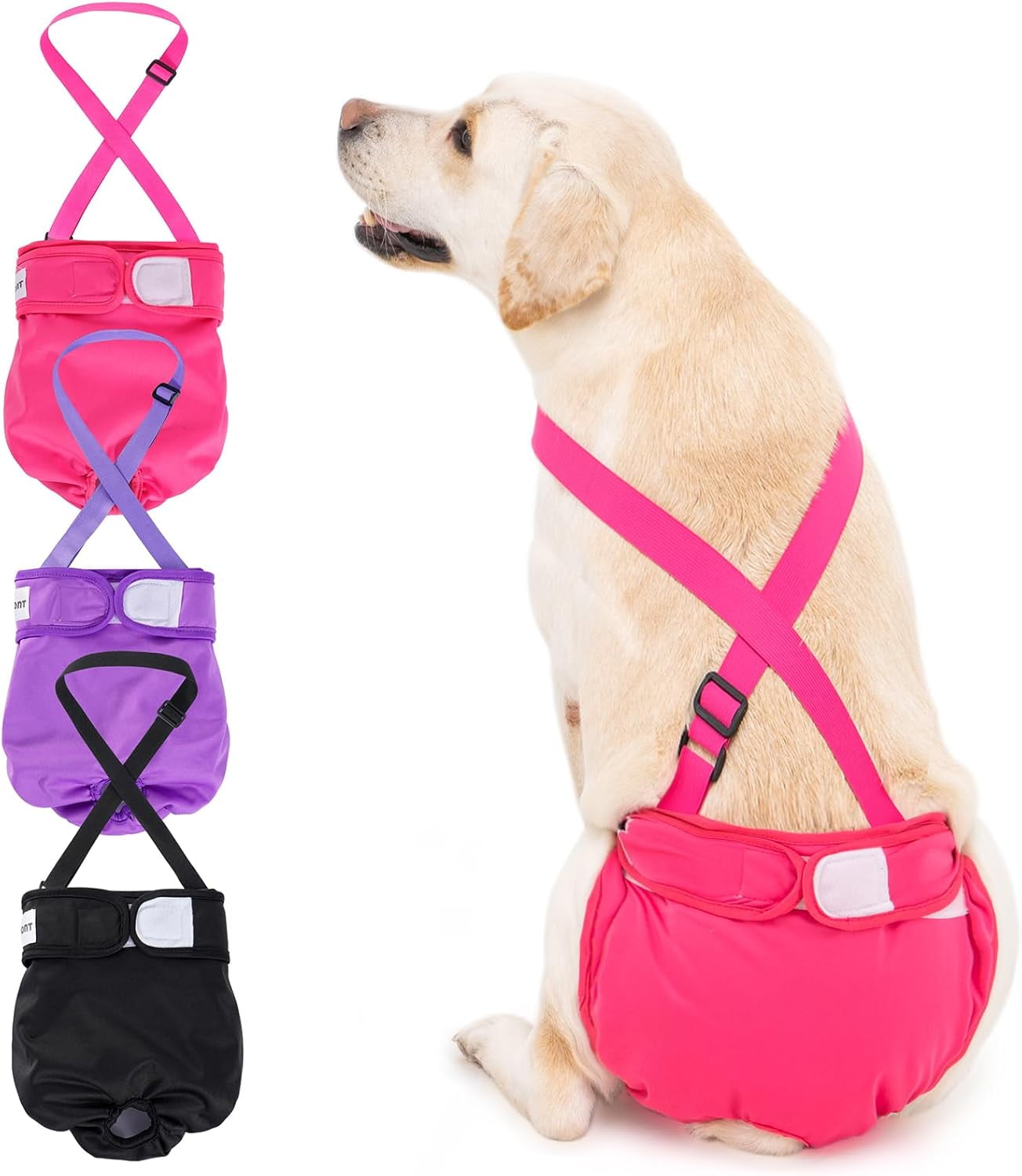 3 Pack Washable Female Dog Diaper with Suspender, Reusable Girl Doggie