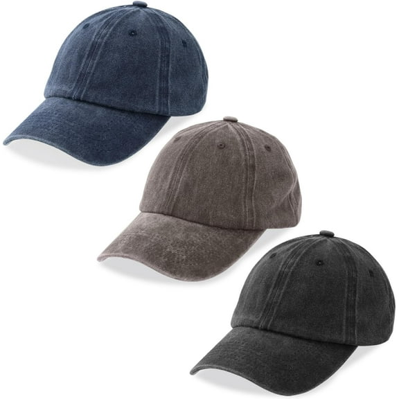 3 Pack Washed Plain Baseball Cap, Retro Adjustable Dad Hats Gift for Men/Women,Unstructured/Cotton-One SizeBlack   Navy Blue  Brown