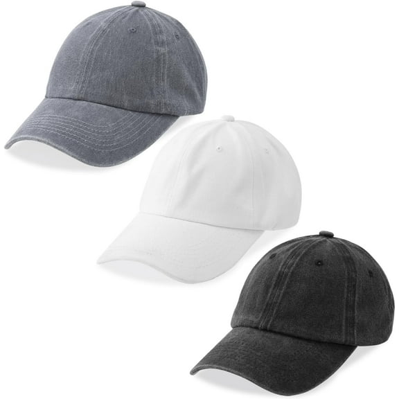 3 Pack Washed Plain Baseball Cap, Retro Adjustable Dad Hats Gift for Men/Women,Unstructured/Cotton-One SizeBlack   White   Gray