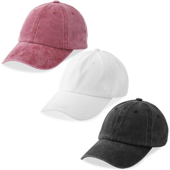3 Pack Washed Plain Baseball Cap, Retro Adjustable Dad Hats Gift for Men/Women,Unstructured/Cotton-One SizeBlack   White   Wine Red
