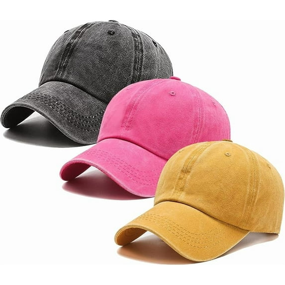 3 Pack Washed Plain Vintage Baseball Cap Cotton Adjustable Twill Bulk Low Profile Classic Dad Hat for Men/Women