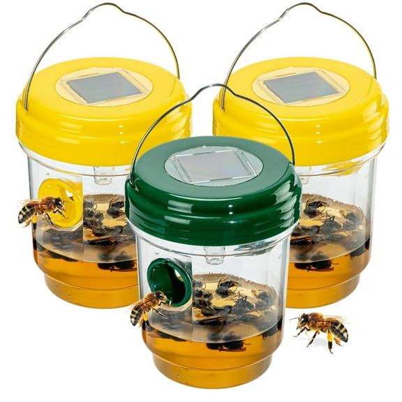 3 Pack Wasp Traps Outdoor Hanging, Solar Bee Trap for Outside, Hornet Traps, Bee Wasp Catcher Outside Garden