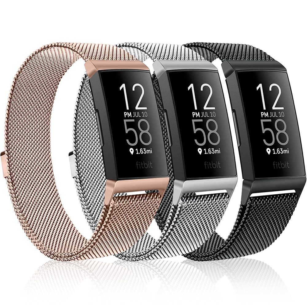 3 Pack Watch Bands for Fitbit Charge 4 & Charge 3 & Charge 3 SE, Stainless Steel Metal