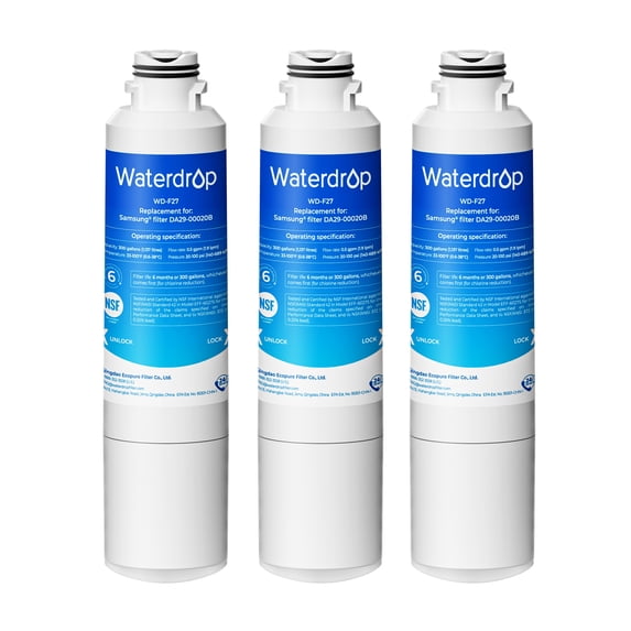 Waterdrop F27 Refrigerator Water Filter Replacement for Samsung®DA29-00020B HAF-CIN/EXP, HAF-CINRF28HMEDBSR, RF263BEAESR, RS25J500DSR, RF263TEAESG, HDX FMS-2, DA97-08006A-1,3 pack