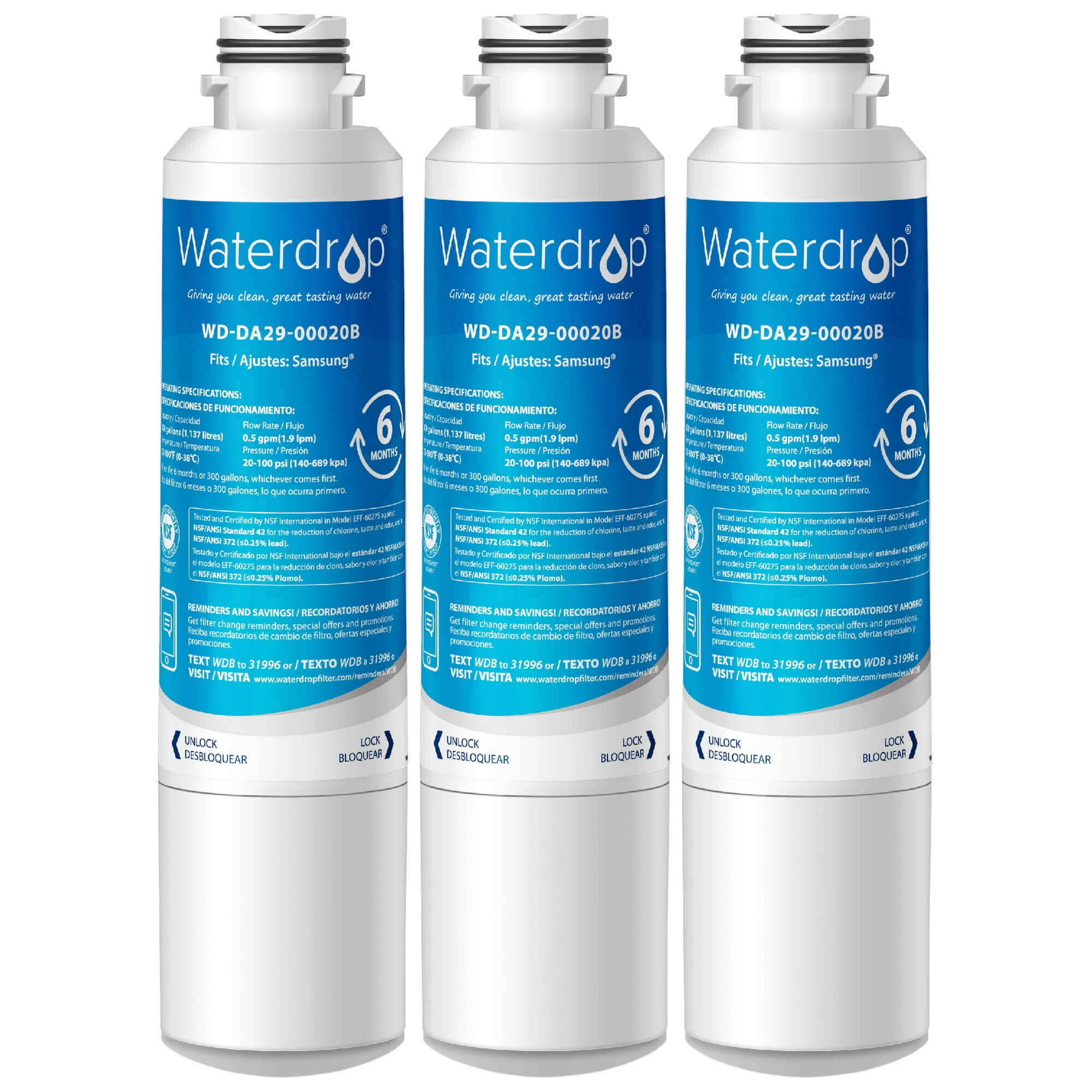 Waterdrop DA29-00020B Refrigerator Water Filter, Replacement for Samsung  DA29-00020B, DA29-00020A, HAF-CIN/EXP, DA29-00020B-1, WDP-F27, 9 Pack