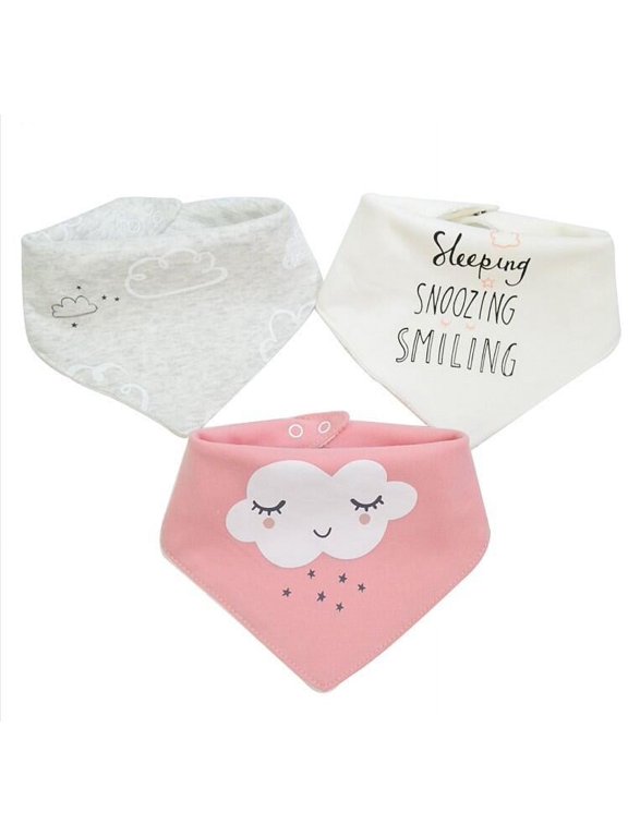 3-Pack Waterproof Baby Bandna Drool Bibs - Pink Cloud