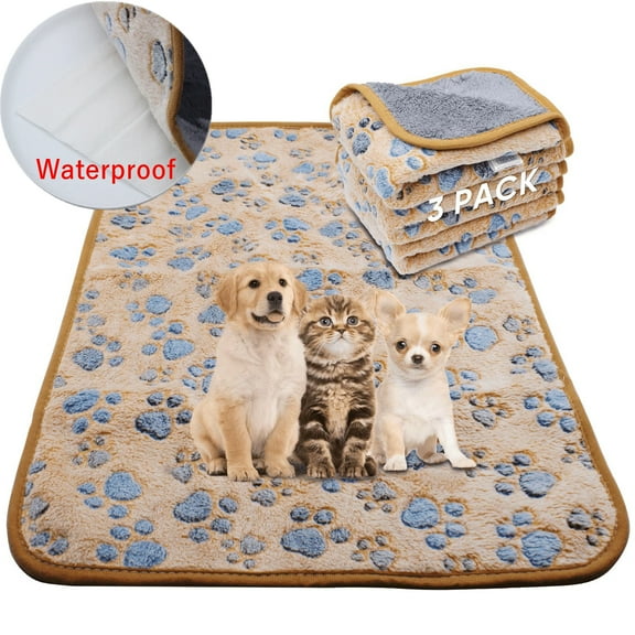 3 Pack Waterproof Dog Blankets for Small Medium Dogs, 30x20 inch, Washable Pet Blanket with Double -Sided Soft Warm Flannel Fleece, Reusable Puppy Pads for Dog Bed & Couch (Brown)
