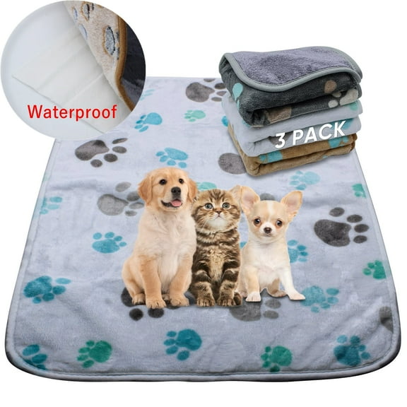 3 Pack Waterproof Dog Blanket for Small Medium Dogs, 30x20 inch, Washable Pet Blankets with Double -Sided Soft Warm Flannel Fleece, Reusable Pee Pads for Dog Bed & Couch (Multicolor)