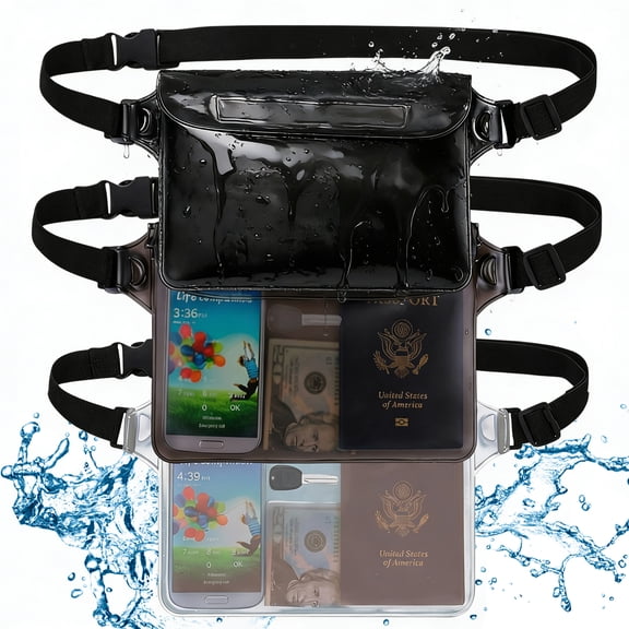 LAPTOM MAX 3Pack Waterproof Fanny Packs, Floating Dry Bags for Phone, Passport & Wallet, Travel, Beach, Swimming, Kayaking, Boating, Pool