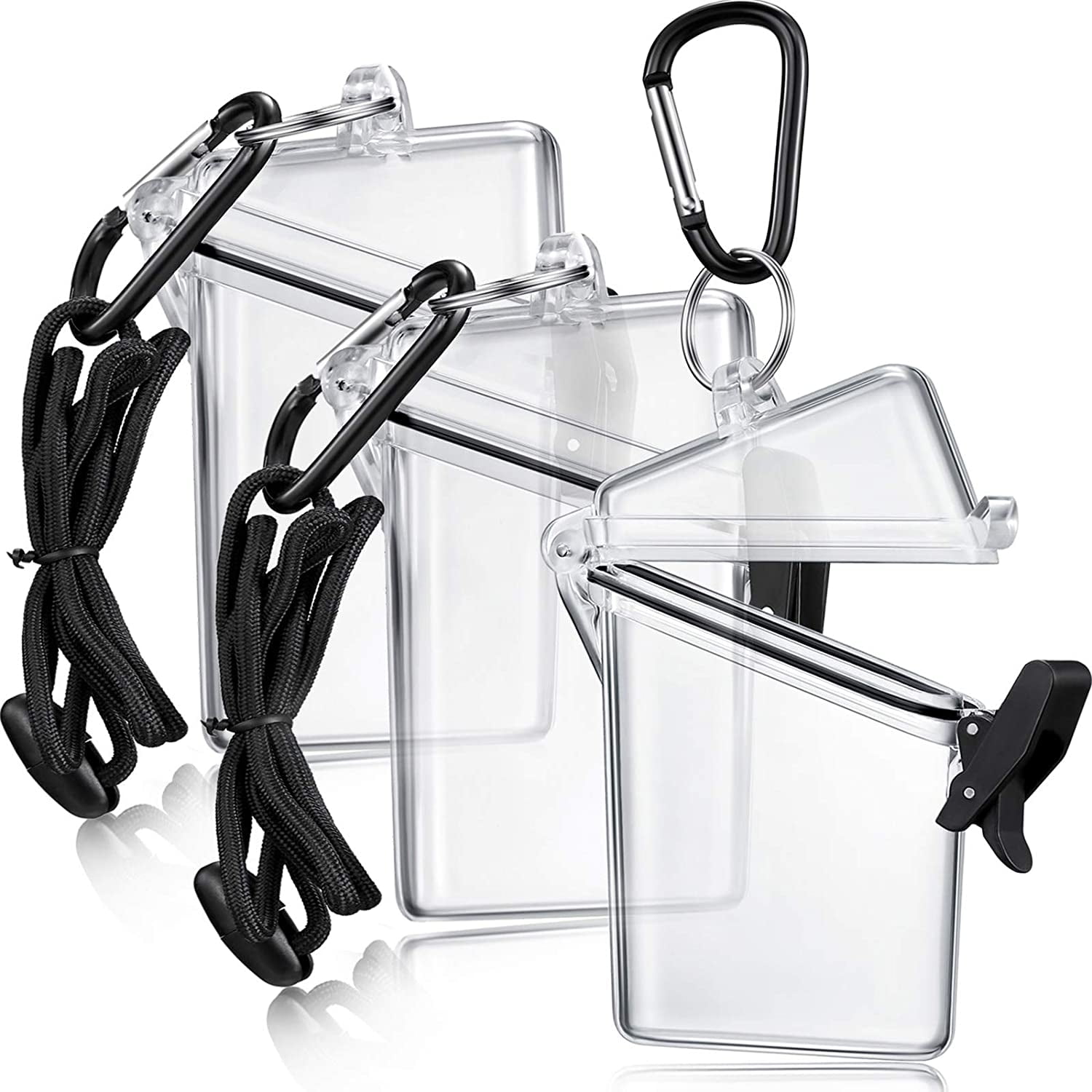 3 Pack Waterproof ID Badge Holder Case Waterproof Clear Vertical ID Card Holder with Lanyard Carabiner and Keychain