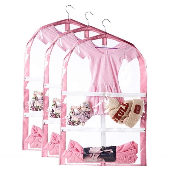 3 Pack Waterproof Kids Garment Bag,35 inch Hanging Garment Bags with Pockets for Dance,Clear Garment Bags for Travel Storage,Small Dance Costume Garment Bag for Ballet,Theatre,Beauty Pageants