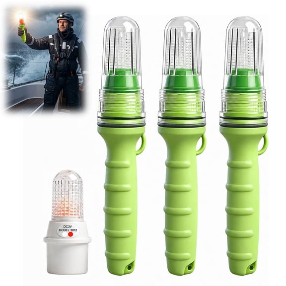 3-Pack Waterproof LED Boat Flares – Smart Auto On/Off Emergency Strobe, Compact Signal for Kayaks, Yachts & Fishing Vessels (Green)