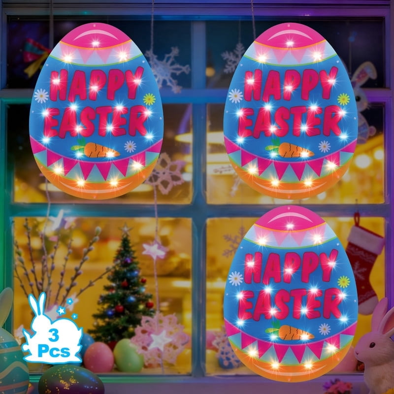 3 Pack Waterproof Light Up Easter Egg String Lights, Indoor Outdoor Easter Decor for Window, Party and Garden