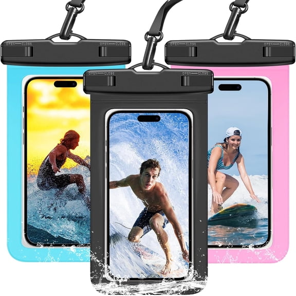 3 Pack Waterproof Phone Pouch IPX8 Universal Case Dry Bag Protector for iPhone 17/16/15/14 Pro Max Plus XS XR X8 Galaxy S25 S24 Pixel Up to 8.4"(Multicolor 3)