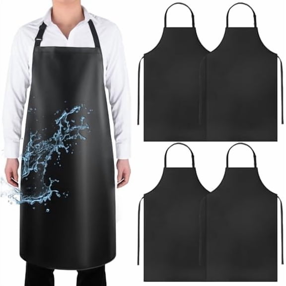 3 Pack Waterproof Rubber Vinyl Apron Adjustable Bib Apron - Cooking Kitchen Apron for Women Men Chef Heavy Duty Work Apron for Dishwashing Lab Butcher Black