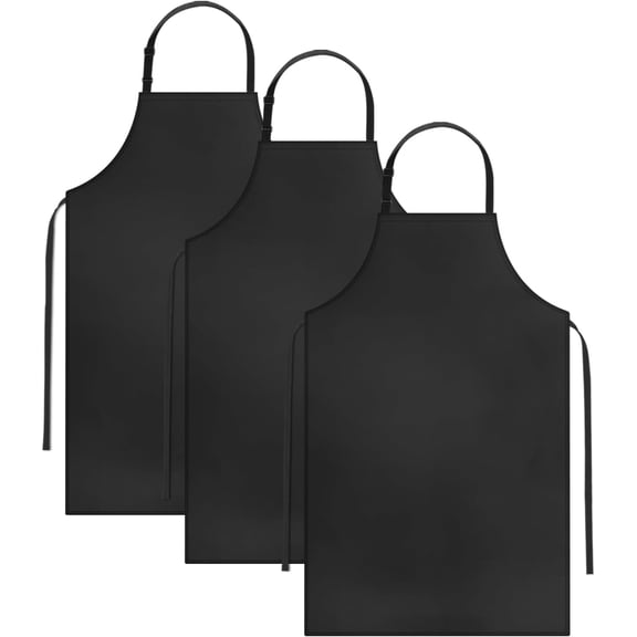 3 Pack Waterproof Rubber Vinyl Apron Adjustable Bib Apron - Cooking Kitchen Apron for Women Men Chef Heavy Duty Work Apron for Dishwashing Lab Butcher Black