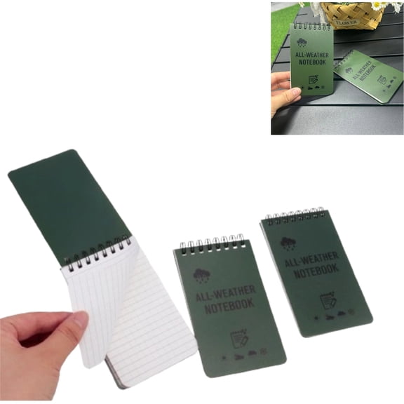 3 Pack Waterproof All Weather Pocket Spiral Notebook, Top Bound Weather Resistant Lined Mini Notepad, Durable Tactical Field Memo Pad for Construction Site Police Patrol Camping Hiking Travel Office