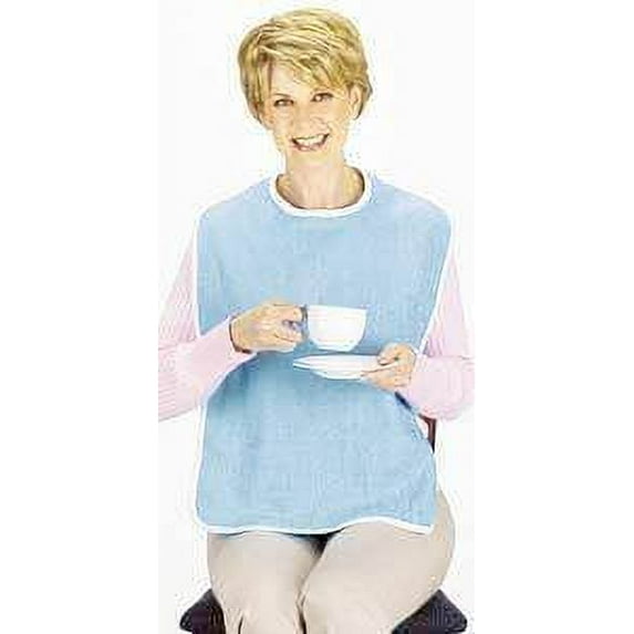 3-Pack Wearever Blue 100% Cotton Terry Adult Bib - Meal Time Clothing Spill Protector, Reusable, Easy Care - 3-Pack