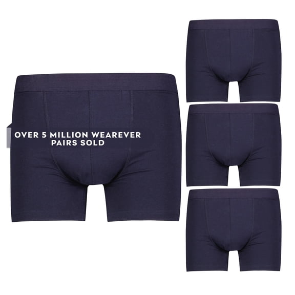 3-Pack Wearever Men's Cotton Regular Absorbency Reusable Incontinence Trunk Boxer Brief Navy Medium (Waist 34-36))