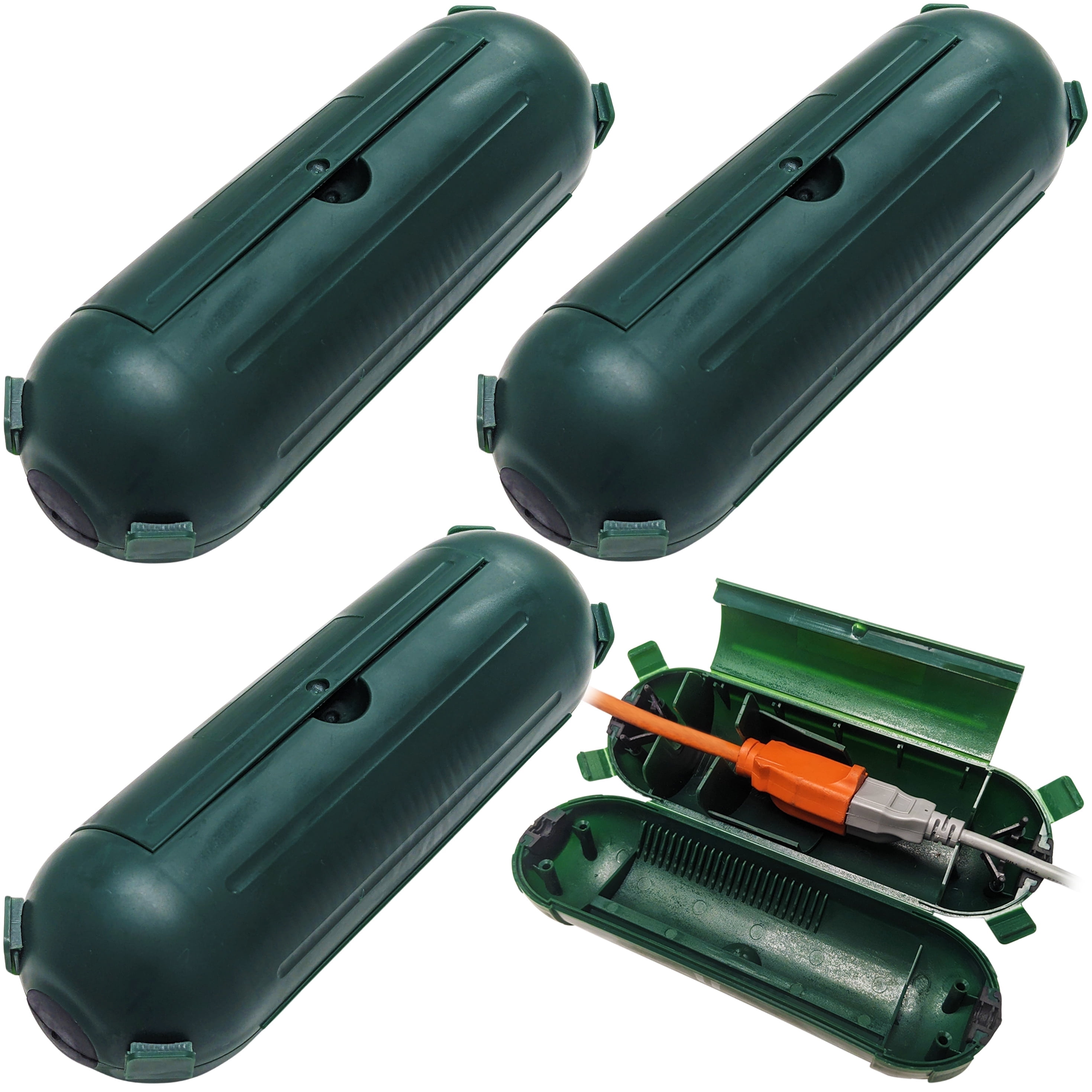 3 Pack Weatherproof Electrical Extension Cord Cover, Splashproof Outdoor Connection Box Enclosure - Protects Holiday Decorations, String Lights, Power Tools (Green Color)