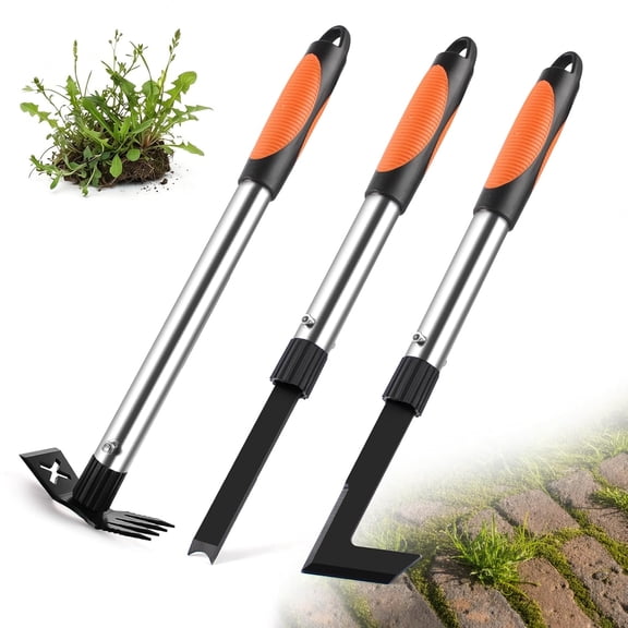 3 Pack Weed Remover Tool Manual Weeders Set, Hand Held Weed Puller Crack Weeder Tool Moss Scraper Combo with 16" Handle, Heavy Duty Weeding Tool for Block Paving Sidewalk Patio Garden Flower Bed