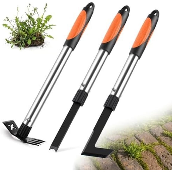 3 Pack Weed Remover Tool Manual Weeders Set, Hand Held Weed Puller Crack Weeder Tool Moss Scraper Combo with 16" Handle, Heavy Duty Weeding Tool for Block Paving Sidewalk Patio Garden Flower Bed