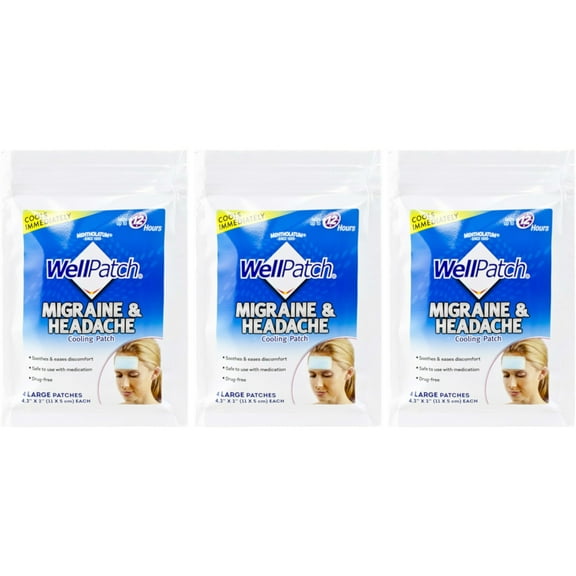 3 Pack Well Patch Cooling Headache Pads Migraine 4 in A box Lasts up to 8 hours