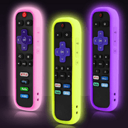 (3 Pack) Wellbom Roku Remote Case, Battery Cover for TCL Roku Smart TV Steaming Stick Remote, Silicone Remote Cover Glow in The Dark(Pink+Purple+Yellow）