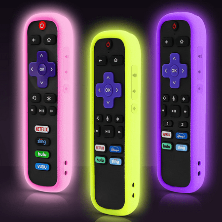 (3 Pack) Wellbom Roku Remote Case, Battery Cover for TCL Roku Smart TV Steaming Stick Remote, Silicone Remote Cover Glow in The Dark(Pink+Purple+Yellow)