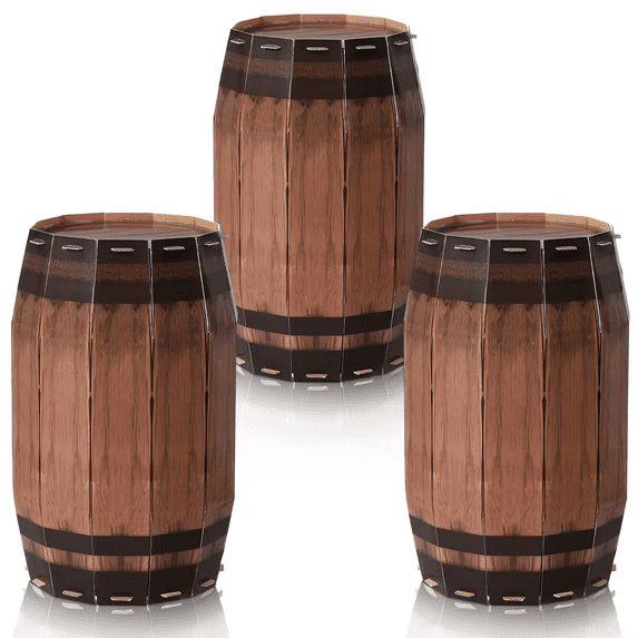 3 Pack Western Cowboy Wine Barrel Decor Boxes, Pirate Barrel Photo Props, Rustic Party Decor for Birthday Halloween Fall Harvest
