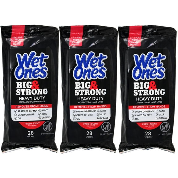 3 Pack - Wet Ones Big Ones Fresh Scent Antibacterial Wipes 28 Each