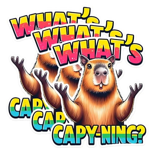 (3 Pack) Whats Capy-ning Decals - Capybara Meme Sticker - Funny Capybara Laptop Decal - 3 Inches On Longest Side - Easy Peel & Apply - Made in USA - 3MCS1494