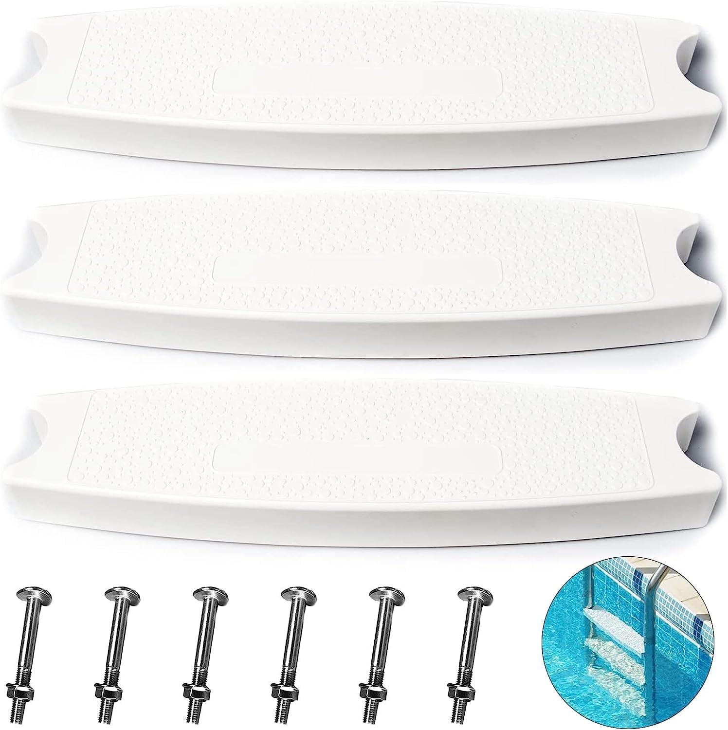 (3Pack, White) 18" Universal Pool Ladder Steps Replacement HeavyDuty