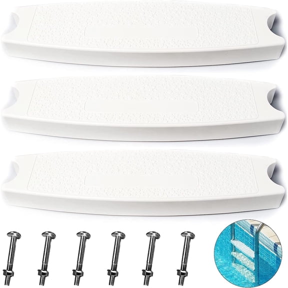 (3-Pack, White) 18" Universal Swimming Pool Ladder Rung Step Replacement with Stainless Steel Bolts Compatible with Inground Above Ground Pool Heavy-Duty Molded Plastic Ladder Step Parts