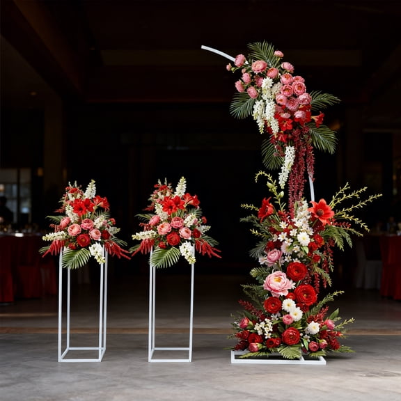 3-Pack White Arch & Rectangular Display Stands for Wedding Birthday Party Dessert Table Photo Booth Decor Photography Background