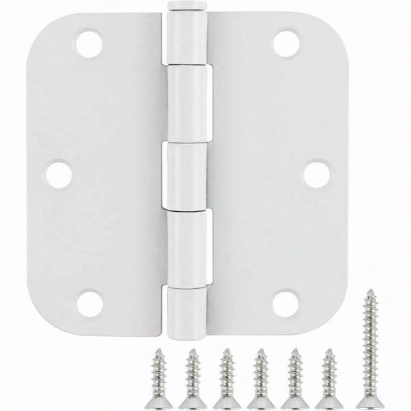 3 Pack White Door Hinges 3.5 Interior Hardware for Doors 3 1/2 Inch Rounded 5/8Radius Non Removable Pin Bedroom Hinge Bulk Heavy Duty Steel Bisagra De Puerta Blanca Gate Decor Accories No Squeak