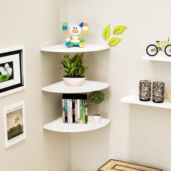 3Pack White Floating Corner Shelf, WallMounted Corner Floating Wall Shelves, Wall Corner Shelf & Corner Shelf Floating, Multipurpose Storage Display Organizer for Living Room and Home Wall Decor