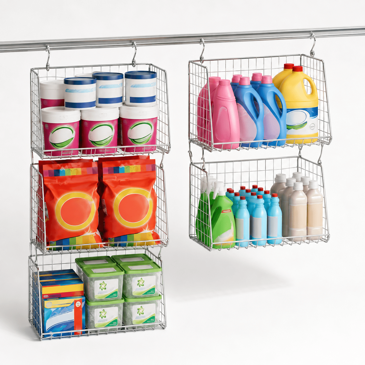 Wire Laundry Rack 3-Pack White Hanging Laundry Baskets, Wire Shelf Organization For ...