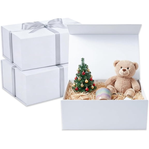 3 Pack White Magnetic Gift Boxes, 12x8.25x4 Inches Large Luxury Box with Lids, Collapsible for Present, Bridesmaid Proposal, Weddings, Birthdays, Groomsmen and Graduation