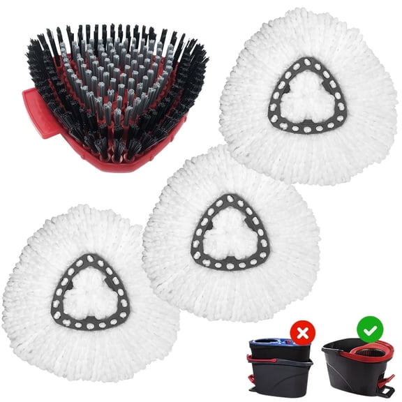 Home Times 4 Pack Spin Mop Refills Compatible with O-Cedar EasyWring - 3 Microfiber Mop Heads and 1 Scrub Brush, Reusable and Long-Lasting