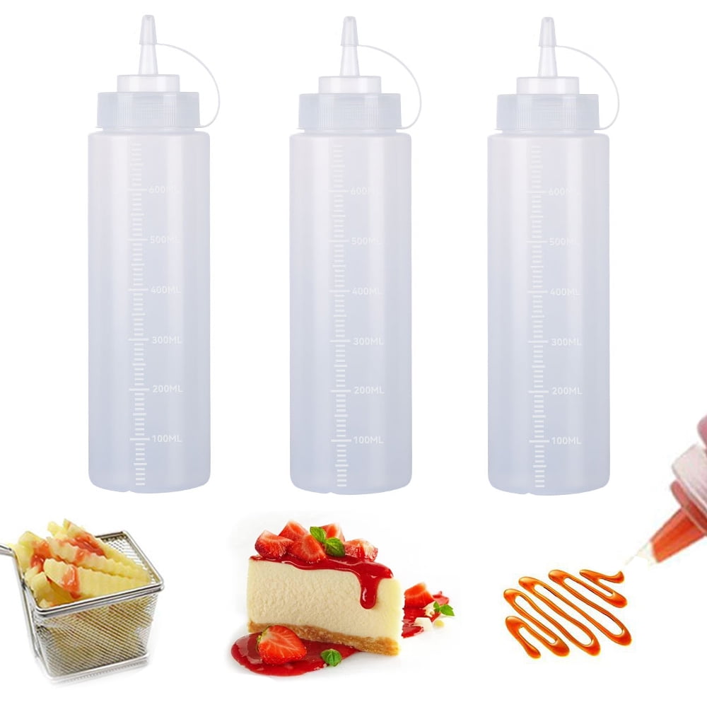 3 Pack White Plastic Squeeze Bottles 24 oz Condiment Squeeze Bottles