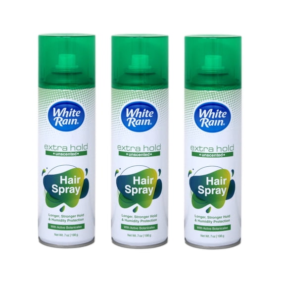 3 Pack White Rain Aerosol Hairspray Unscented Extra Hold 7.0oz Each