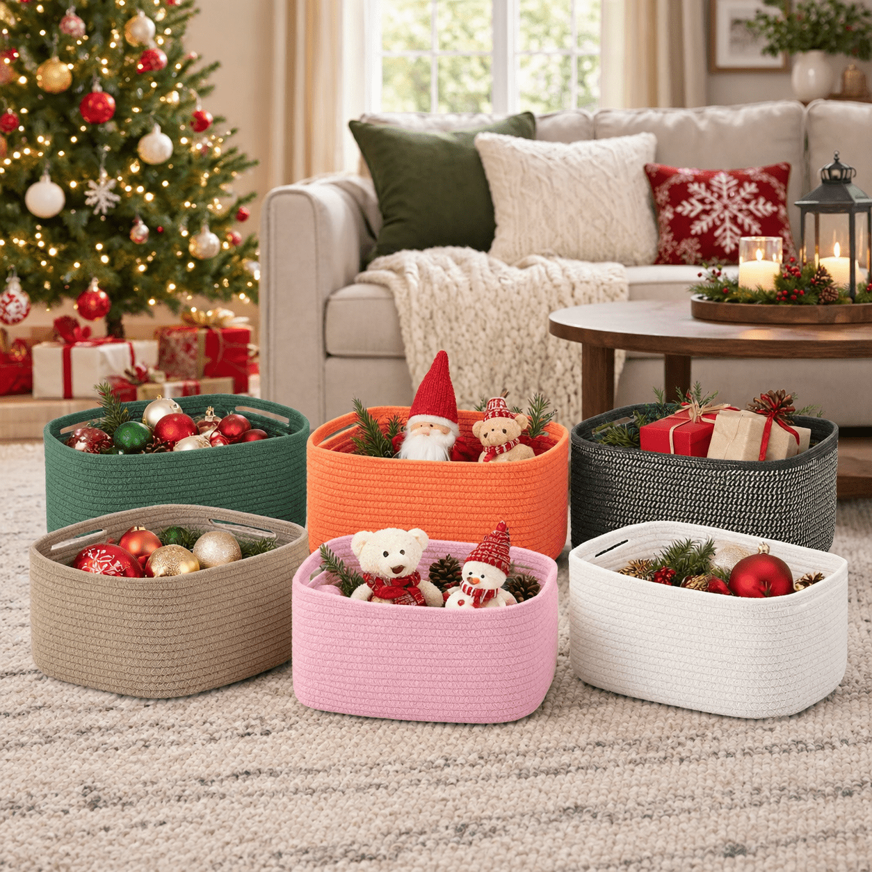 3 Pack White Small Woven Rope Storage Baskets, 11.8