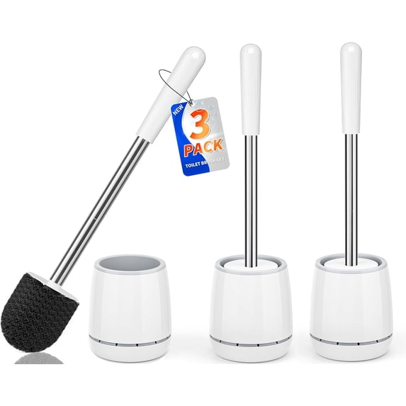 3 Pack White Toilet Brush and Holder Set, 304 Stainless Steel Handle ...